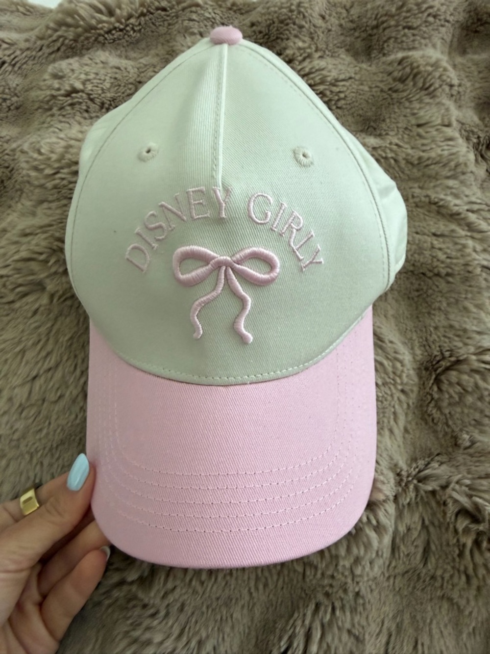 Disney Two-Tone Pink and Cream Embroidered Bow Cap